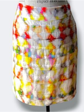 Watercolour Silk Blend Mini Skirt Pleated Art Print - Size 0 Festival Chic